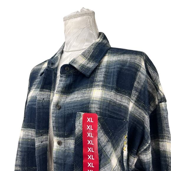 Scotch Soda Blue Plaid Cropped Flannel Top Women Sz XL Tomboy Femm Mountain Town - Picture 12 of 16
